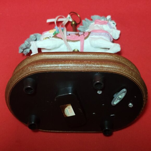 Vintage Musical Horse Carousel Bisque Porcelain Figurine Wood Base - Picture 4 of 12